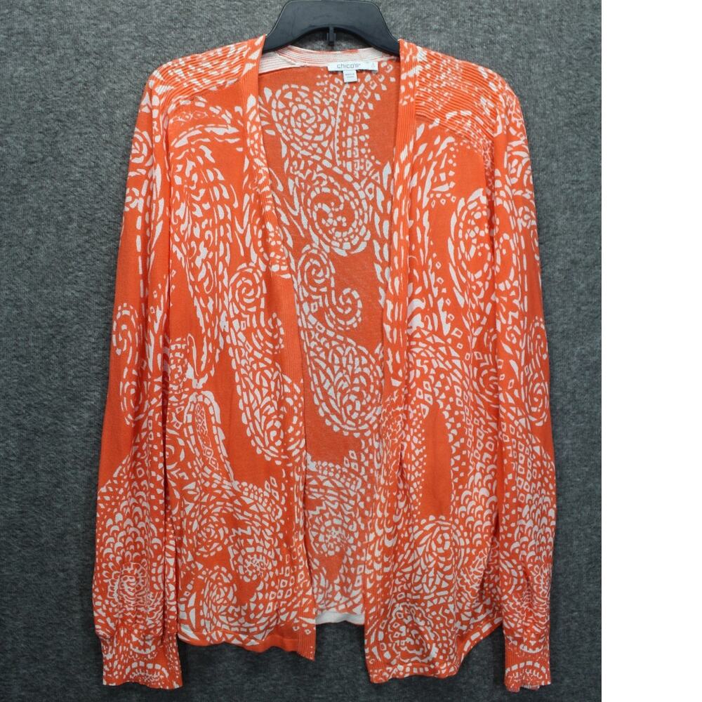 Chico's 2 Cardigan Open Front Lightweight Corral Orange NEW
